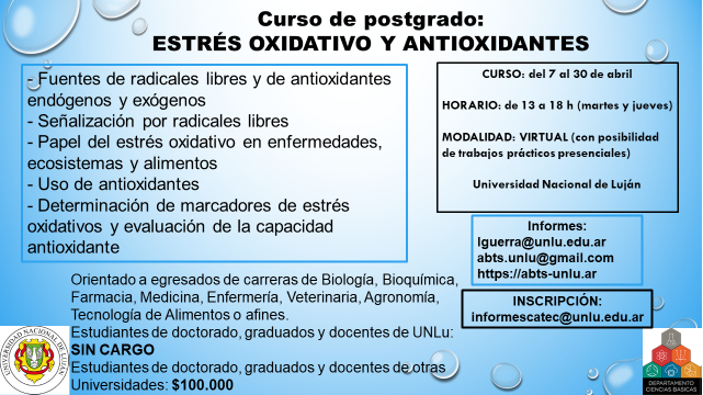 CURSO: ESTRÉS OXIDATIVO Y ANTIOXIDANTES